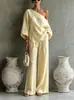 2026 Moda Transfronteriza Europeo y Americano Nuevo Estilo Top de Hombros Descubiertos de Gama Alta Pantalones Anchos Holgados de Manga Larga Conjunto de Estilo Perezoso