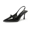 Zapatos de Tacón Alto Estilo Francés Versión Piel de Vaca para Mujer Modelo Nuevo 2026 Punta Fina Tacón de Aguja Correa Única Sandalias Elegantes Cerradas en la Punta sin Espalda para Mujer