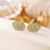 Pendientes de botón de conejo de jade hetiano chapados en oro de plata esterlina S925 de Yilu, lindos pendientes personalizados versátiles de nicho creativo retro
