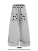 Pantalones deportivos casuales rectos con estampado de estrellas retro americano para hombre y mujer, pierna ancha holgada, cintura elástica con cordón versátil, pantalones largos de moda