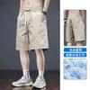 Shorts de trabalho de verão para homens, seda gelada fina de secagem rápida, calça casual de comprimento médio, shorts masculinos frescos e respiráveis