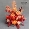 Casamento vermelho laranja outono floral flor artificial layout de casamento fileira flor Caminho flor de guia ponto de flor fundo palco área de boas-vindas conjunto