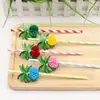 Postre de fiesta celebridad de internet bebida de jugo de fruta rosa desechable hecho a mano creativo decoraciones de piña popote de papel