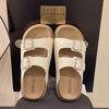 2025 Verano Estilo Coreano Chanclas Redondas con Pedrería y Suela Gruesa Nuevas de Suela Suave para Exteriores Que Aumentan la Altura Casual Plateadas Tipo Birkenstock para Mujer
