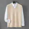 Chaleco de punto sin mangas casual holgado para hombre de cachemira %pura, suéter, prenda exterior de otoño e invierno
