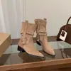 Botas Martin de camurça bico fino de salto alto emagrecedoras femininas 2026 Outono Inverno Botas de cowboy ocidentais de cano médio Botas curtas empilhadas