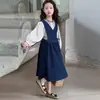 Conjunto de Vestido para Niñas 2025 Otoño Nuevo Vestido Infantil Primavera y Otoño Vestido de Peto de Mezclilla Vestido Chaleco para Niños Mayores