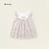 Vestido floral pastoral estilo coreano para meninas, vestido infantil bordado de manga comprida, novo vestido abotoado estilo chinês com mangas pequenas bufantes