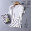 2026 Novo Estilo Seda de Amora Decote em V Profundo Manga Curta Feminino Slim-Fit Curto Sexy Cor Sólida Moda Elegante Top Camisa Base