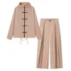 El más vendido de AliExpress moda casual retro transfronteriza europea y americana para mujer, conjunto de top con cremallera y cuello alto con botones de hueso de dragón y pantalón largo