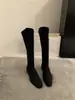 Botas largas de tacón grueso, punta fina, gamuza, corte ajustado para mujer, nueva colección otoño/invierno 2025, botas largas estilo coreano, botas de montar a media pantorrilla
