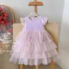 Falda de Gasa de Princesa Sirena con Lentejuelas para Niñas Verano Nuevo Estilo Vestido Dulce para Bebé con Mangas Volantes Falda de Pastel