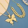 Joyería Transfronteriza Europea y Americana Elegante Lleno de Pedrería Hebilla Cubana Joyería Collar con Colgante de Mariposa Dulce y Cool Superpuesto para Mujer