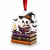 Colgante Acrílico Tema Libro de Magia de Halloween - Momia, Murciélago, Calabaza - Regalo Creativo para Amantes de los Libros