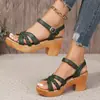 Sandalias de Tacón Grueso con Punta Redonda y Abierta para Mujer 2026 Verano Nuevas de Comercio Exterior Talla Grande con Correa Única y Hebilla Sandalias de Moda de Tacón Alto