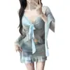 Traje de baño para mujer dividido con encubrimiento tie-dye conjunto de tres piezas estilo fresco cubre el vientre, adelgazante, conservador resort aguas termales pecho pequeño estilo deseo puro