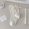 Calcetines de Algodón Estilo Coreano para Mujer para Primavera y Otoño con Lazo de Satén, Calcetines de Caña Media, Calcetines para Mujer con Gato Kt en Relieve, Calcetines Holgados Estilo Miu