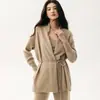 Cardigã de tricô de cashmere, peça externa feminina de comprimento médio, novo estilo outono/inverno, mangas compridas, casual, design simples, com amarração, sem botões, estilo xale
