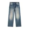 Jeans de Mezclilla Lavada con Patrón de Bambú Texturizado Estilo Retro Americano para Hombre Muqiu, Pantalones Sueltos de Pierna Recta para Hombre
