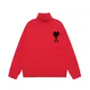 Suéter de Lana para Pareja Ami Arauneif Tejidos 25Ss Otoño e Invierno Nuevo Cuello Alto Jacquard de Corazón Grande Manga Larga