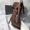 Primer Encuentro Botas Elásticas de Temporada Punta Fina Tacón Alto Botas Largas Gamuza Ajustadas Cremallera Lateral Tacón Fino Ajustadas a la Pierna Botas Hasta la Rodilla