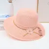 Sombrero de Verano con Ala Ancha para Mujer, Protección Solar, Sombrero de Paja con Lazo, Elegante Sombrero de Paja Transpirable con Ala Ancha para Vacaciones en la Playa