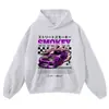 Moletom Lavado Estilo de Rua Primavera e Outono Temático de Carros Modificados, Vintage Desgastado Caimento Solto, Roupa da Moda Marca Cultura Automotiva, Em Estoque