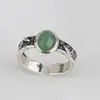 Anillo Imitación Ágata Verde para Mujer, Anillo Retro Nuevo Estilo Chino Índice Hoja de Bambú, Plateado Tailandés Imitación de Moda, Anillo Abierto Elegante Versátil
