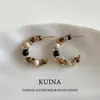 Brincos de Pedra Natural Metal Pérola para Mulheres, Estilo Retrô Nicho Elegantes Simples e Versáteis