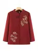 Nueva chaqueta exterior bordada estilo chino para mujeres de mediana edad y mayores, colección primavera-otoño, con cuello alto, botones decorativos, corte holgado y disponible en tallas grandes, adecuada para abuelas
