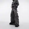 Jeans Nicho Estilo Callejero Americano Versátiles para Hombre, Cremallera Resistente Post-Apocalíptica Bolsillo Grande Ropa de Trabajo Pantalones de Pierna Ancha Largo Hasta el Suelo Modernos