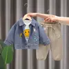Traje Casual para Niños Ropa de Primavera 2024 Nuevo Traje de Tres Piezas de Mezclilla con Dibujos Animados para Bebés Primavera y Otoño Mono Venta al por Mayor