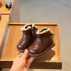Botas altas de cuero forradas de felpa para niñas, nuevo estilo otoño/invierno, botas de algodón retro y sencillas para bebés niñas