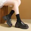 Estilo Britânico Salto Bloco Sapatos Pequenos de Couro Fivela de Metal Outono Versátil Slip-on Mocassins Feminino 2026 Salto Alto Pessoa Preguiçosa Sapatos Individuais