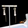 Kana Mina Elegantes Pendientes de Hilo con Perla y Circonita, Anticaída, Moda 2024 para Mujer