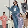 Traje de Pijama Arcoíris Invierno Engrosado Dibujos Animados Durazno Pijamas Ropa de Casa para Mujer Coral Fleece Moderno Holgado
