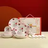 Conjunto de Tigelas de Presente para Todas as Ocasiões, Conjunto de Tigela e Prato de Cerâmica Estilo Chinês, Caixa de Presente, Louça, Presente de Inauguração, Lembrança