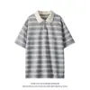 Camiseta Retro Americana con Cuello Henry de Manga Corta para Hombres y Mujeres, Top Rayado de Verano de Moda para Parejas con Diseño High Street y Detalles de Botones