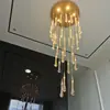 [Personalizado] Lustre Longo de Cristal para Iluminação de Villa, Apartamento com Escada, Lustre Duplex Oco Rotativo de Luxo Leve