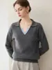 Suéter de Punto de Cachemira Grueso con Solapa a Bloques de Color Falso Dos Piezas para Mujer, Suéter Base Grueso con Diseño de Empalme para Otoño e Invierno