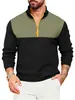 Camiseta Sudadera Nueva de Primavera y Otoño para Hombre de Amazon Transfronteriza Casual Deportiva Bloqueo de Color Manga Larga Cuello Alto Media Cremallera