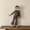 Traje de Manga Larga para Niñas 2025 Primavera Nuevo Estilo Coreano Traje de Leopardo para Niñas Traje de Dos Piezas de Manga Larga para Niños Ropa para Niños