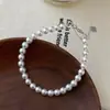 Pulsera de Plata S925 con Perla Redonda de Alto Brillo para Mujer, Pulsera Versátil en Capas de Lujo Ligero Vintage al por Mayor