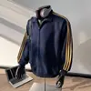 Cardigan masculino de outono estiloso com zíper e três listras, gola alta, jaqueta moletom casual americana sem capuz