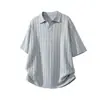 Camiseta Tricotada de Manga Curta com Gola Seagull Estilo Old Money para Homens, Edição de Verão, Camisa Polo Lisa de Alta Qualidade com Textura Canelada