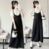 Nuevo vestido de maternidad de moda de verano, de longitud media, falso dos piezas, adelgazante, de punto, vestido de maternidad moderno y elegante