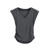 Camiseta de verano para mujer, con cintura irregular de dos lados, plisada, entallada, sencilla, de color liso, combinable con todo, con cuello en V y mangas pequeñas voladoras