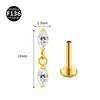 F136 Liga de Titânio 0,9 Dentes Pingente Micro-incrustado Zircon Flat Bottom Rod Brincos de Rosca Interna Pêssego Coração Estrela Piercing Brincos