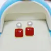 Brincos de Prata 925 com Agulha, Pérolas Naturais de Água Doce com Design de Flor Versátil Vermelho Angorá e Adornos de Pérolas Vermelhas Chinesas