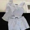 Pijama Feminino Verão Estilo Coreano Simples Listrado Ins Renda Costura Alça Shorts Casuais Curtos Roupas de Casa conjunto